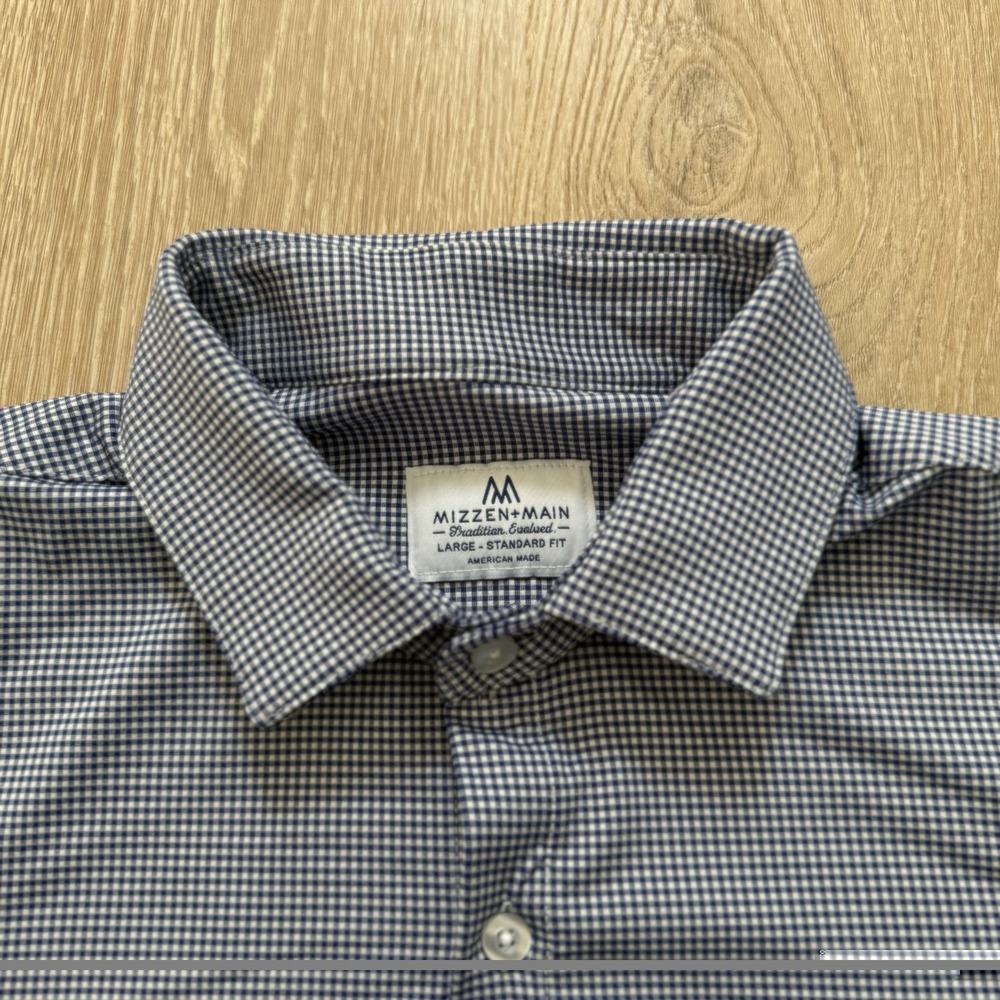 Mizzen + Main Standard Fit Shirt Mens Large Performance Blue Gingham Check USA - Picture 3 of 8